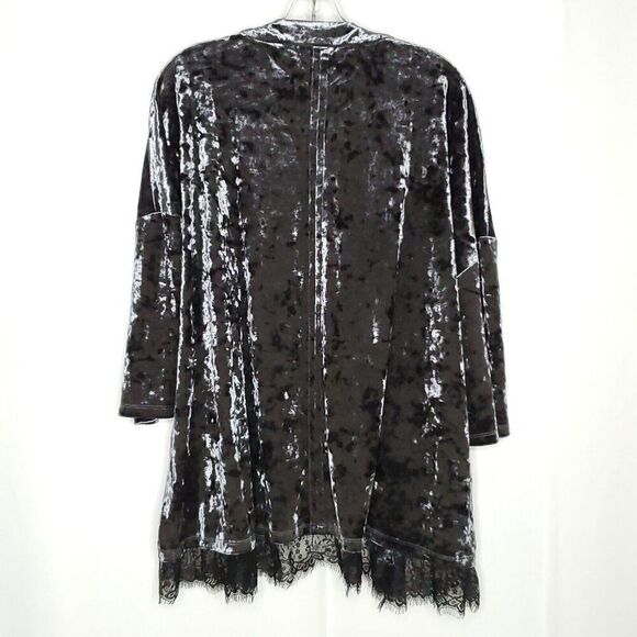 LOGO Lori Goldstein Open Cardigan L Velour Kimono Lagenlook Fairy Gray Black - Picture 3 of 6